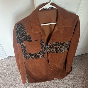 SHEIN Leopard Print Corduroy Shacket
